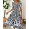 Zeagoo Summer Dresses for Women Flowy Casual Midi Dress Short Sleeve Tiered Dress Beach Vacation Sundresses with Pockets(Black Floral)