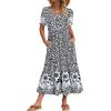 Zeagoo Summer Dresses for Women Flowy Casual Midi Dress Short Sleeve Tiered Dress Beach Vacation Sundresses with Pockets(Black Floral)