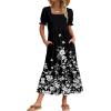 Zeagoo Summer Dresses for Women Flowy Casual Midi Dress Short Sleeve Tiered Dress Beach Vacation Sundresses with Pockets(Black White Floral)
