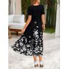 Zeagoo Summer Dresses for Women Flowy Casual Midi Dress Short Sleeve Tiered Dress Beach Vacation Sundresses with Pockets(Black White Floral)