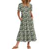 Zeagoo Summer Dresses for Women Flowy Casual Midi Dress Short Sleeve Tiered Dress Beach Vacation Sundresses with Pockets(Green-floral)