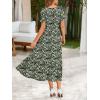 Zeagoo Summer Dresses for Women Flowy Casual Midi Dress Short Sleeve Tiered Dress Beach Vacation Sundresses with Pockets(Green-floral)