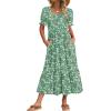 Zeagoo Summer Dresses for Women Flowy Casual Midi Dress Short Sleeve Tiered Dress Beach Vacation Sundresses with Pockets(Green-floral-1)