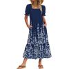 Zeagoo Summer Dresses for Women Flowy Casual Midi Dress Short Sleeve Tiered Dress Beach Vacation Sundresses with Pockets(Navy Blue Floral)