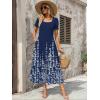 Zeagoo Summer Dresses for Women Flowy Casual Midi Dress Short Sleeve Tiered Dress Beach Vacation Sundresses with Pockets(Navy Blue Floral)