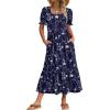Zeagoo Summer Dresses for Women Flowy Casual Midi Dress Short Sleeve Tiered Dress Beach Vacation Sundresses with Pockets(Navy Blue-printed)