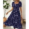 Zeagoo Summer Dresses for Women Flowy Casual Midi Dress Short Sleeve Tiered Dress Beach Vacation Sundresses with Pockets(Navy Blue-printed)