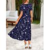Zeagoo Summer Dresses for Women Flowy Casual Midi Dress Short Sleeve Tiered Dress Beach Vacation Sundresses with Pockets(Navy Blue-printed)
