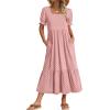 Zeagoo Summer Dresses for Women Flowy Casual Midi Dress Short Sleeve Tiered Dress Beach Vacation Sundresses with Pockets(Pink Dot)