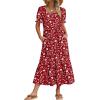 Zeagoo Summer Dresses for Women Flowy Casual Midi Dress Short Sleeve Tiered Dress Beach Vacation Sundresses with Pockets(Red-floral)