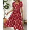 Zeagoo Summer Dresses for Women Flowy Casual Midi Dress Short Sleeve Tiered Dress Beach Vacation Sundresses with Pockets(Red-floral)