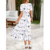 Zeagoo Summer Dresses for Women Flowy Casual Midi Dress Short Sleeve Tiered Dress Beach Vacation Sundresses with Pockets(White Floral)