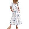 Zeagoo Summer Dresses for Women Flowy Casual Midi Dress Short Sleeve Tiered Dress Beach Vacation Sundresses with Pockets(White Floral)