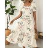 Zeagoo Summer Dresses for Women Flowy Casual Midi Dress Short Sleeve Tiered Dress Beach Vacation Sundresses with Pockets(White-leaf)