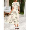 Zeagoo Summer Dresses for Women Flowy Casual Midi Dress Short Sleeve Tiered Dress Beach Vacation Sundresses with Pockets(White-leaf)