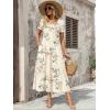 Zeagoo Summer Dresses for Women Flowy Casual Midi Dress Short Sleeve Tiered Dress Beach Vacation Sundresses with Pockets(White-leaf)