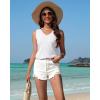 Zeagoo Summer Tank Top for Women V Neck Textured Camisole Blouses Sleeveless Casual Basic Beach Vacation Cami Shirt(White)