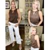 Zeagoo Tops for Women Trendy 2024 Tank Tops Keyhole Neck Sleeveless Blouses Summer Business Casual Basic Shirts(Brown)
