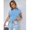 Zeagoo Women Crewneck Slim Fitted Short Sleeve T Shirts Cute Stretchy Bodycon Basic Tee Tops(Blue)