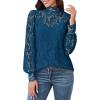 Zeagoo Women Lace Tops Long Sleeves Mock Neck Casual Dressy Tops with Separable Camisole Sexy Blouses Shirts 2 PCS Set(Dusty Blue)