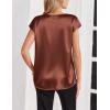 Zeagoo Women Silk Satin Tops Cap Short Sleeve Blouse Summer V Neck Shirts Business Casual Outfits(Brown)