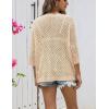 Zeagoo Women’s 2026 Spring Summer Crochet Top Hollow Out 3/4 Sleeve Sweater Off Shoulder Beach Knit Coverup(Apricot)