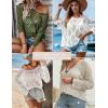 Zeagoo Women’s 2026 Spring Summer Crochet Top Hollow Out 3/4 Sleeve Sweater Off Shoulder Beach Knit Coverup(Army Green)