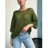 Zeagoo Women’s 2026 Spring Summer Crochet Top Hollow Out 3/4 Sleeve Sweater Off Shoulder Beach Knit Coverup(Army Green)