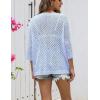 Zeagoo Women’s 2026 Spring Summer Crochet Top Hollow Out 3/4 Sleeve Sweater Off Shoulder Beach Knit Coverup(Blue)