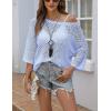 Zeagoo Women’s 2026 Spring Summer Crochet Top Hollow Out 3/4 Sleeve Sweater Off Shoulder Beach Knit Coverup(Blue)
