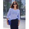 Zeagoo Women’s 2026 Spring Summer Crochet Top Hollow Out 3/4 Sleeve Sweater Off Shoulder Beach Knit Coverup(Blue)
