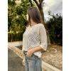 Zeagoo Women’s 2026 Spring Summer Crochet Top Hollow Out 3/4 Sleeve Sweater Off Shoulder Beach Knit Coverup(Camel)
