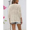 Zeagoo Women’s 2026 Spring Summer Crochet Top Hollow Out 3/4 Sleeve Sweater Off Shoulder Beach Knit Coverup(Camel)
