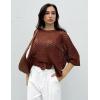 Zeagoo Women’s 2026 Spring Summer Crochet Top Hollow Out 3/4 Sleeve Sweater Off Shoulder Beach Knit Coverup(Coffee)