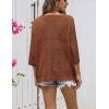 Zeagoo Women’s 2026 Spring Summer Crochet Top Hollow Out 3/4 Sleeve Sweater Off Shoulder Beach Knit Coverup(Coffee)
