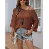 Zeagoo Women’s 2026 Spring Summer Crochet Top Hollow Out 3/4 Sleeve Sweater Off Shoulder Beach Knit Coverup(Coffee)