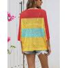 Zeagoo Women’s 2026 Spring Summer Crochet Top Hollow Out 3/4 Sleeve Sweater Off Shoulder Beach Knit Coverup(Color Block-1)