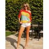 Zeagoo Women’s 2026 Spring Summer Crochet Top Hollow Out 3/4 Sleeve Sweater Off Shoulder Beach Knit Coverup(Color Block-1)