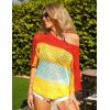 Zeagoo Women’s 2026 Spring Summer Crochet Top Hollow Out 3/4 Sleeve Sweater Off Shoulder Beach Knit Coverup(Color Block-1)