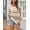 Zeagoo Women’s 2026 Spring Summer Crochet Top Hollow Out 3/4 Sleeve Sweater Off Shoulder Beach Knit Coverup(Color Block-2)