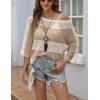 Zeagoo Women’s 2026 Spring Summer Crochet Top Hollow Out 3/4 Sleeve Sweater Off Shoulder Beach Knit Coverup(Color Block-2)