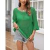 Zeagoo Women’s 2026 Spring Summer Crochet Top Hollow Out 3/4 Sleeve Sweater Off Shoulder Beach Knit Coverup(Green)