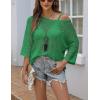 Zeagoo Women’s 2026 Spring Summer Crochet Top Hollow Out 3/4 Sleeve Sweater Off Shoulder Beach Knit Coverup(Green)
