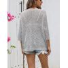 Zeagoo Women’s 2026 Spring Summer Crochet Top Hollow Out 3/4 Sleeve Sweater Off Shoulder Beach Knit Coverup(Light Gray)