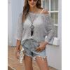 Zeagoo Women’s 2026 Spring Summer Crochet Top Hollow Out 3/4 Sleeve Sweater Off Shoulder Beach Knit Coverup(Light Gray)