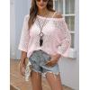 Zeagoo Women’s 2026 Spring Summer Crochet Top Hollow Out 3/4 Sleeve Sweater Off Shoulder Beach Knit Coverup(Pink)