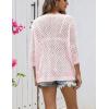 Zeagoo Women’s 2026 Spring Summer Crochet Top Hollow Out 3/4 Sleeve Sweater Off Shoulder Beach Knit Coverup(Pink)