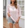 Zeagoo Women’s 2026 Spring Summer Crochet Top Hollow Out 3/4 Sleeve Sweater Off Shoulder Beach Knit Coverup(Pink)