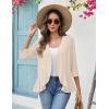 Zeagoo Women’s 2026 Summer 3/4 Sleeve Lightweight Cardigans Sweaters Open Front Draped Ruffles Kimono Coverups(Beige)