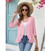 Zeagoo Women’s 2026 Summer 3/4 Sleeve Lightweight Cardigans Sweaters Open Front Draped Ruffles Kimono Coverups(Pink)